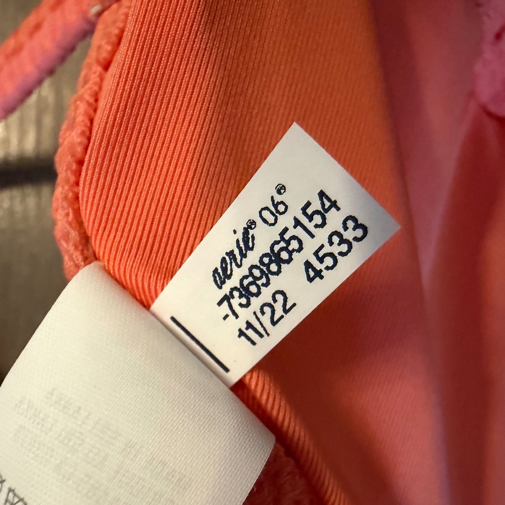 Aerie Triangle Bikini Top Womens Medium Coral Orange Textured Waffle Halter Swim - Picture 8 of 10
